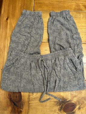Johnny Was Taupe Embroidered Elastic Waist Pants